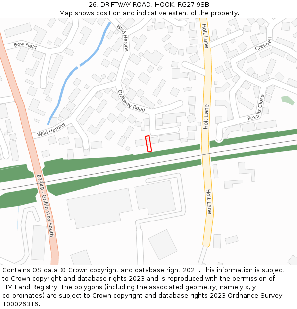 26, DRIFTWAY ROAD, HOOK, RG27 9SB: Location map and indicative extent of plot