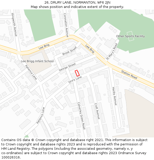 26, DRURY LANE, NORMANTON, WF6 2JN: Location map and indicative extent of plot