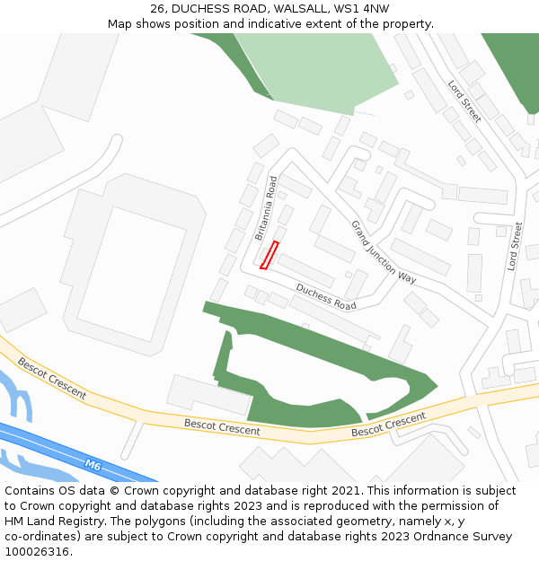 26, DUCHESS ROAD, WALSALL, WS1 4NW: Location map and indicative extent of plot