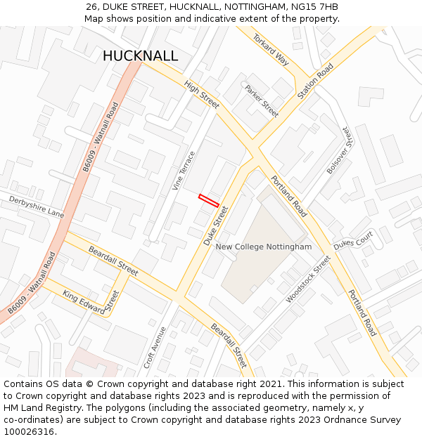 26, DUKE STREET, HUCKNALL, NOTTINGHAM, NG15 7HB: Location map and indicative extent of plot