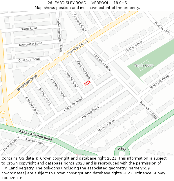 26, EARDISLEY ROAD, LIVERPOOL, L18 0HS: Location map and indicative extent of plot