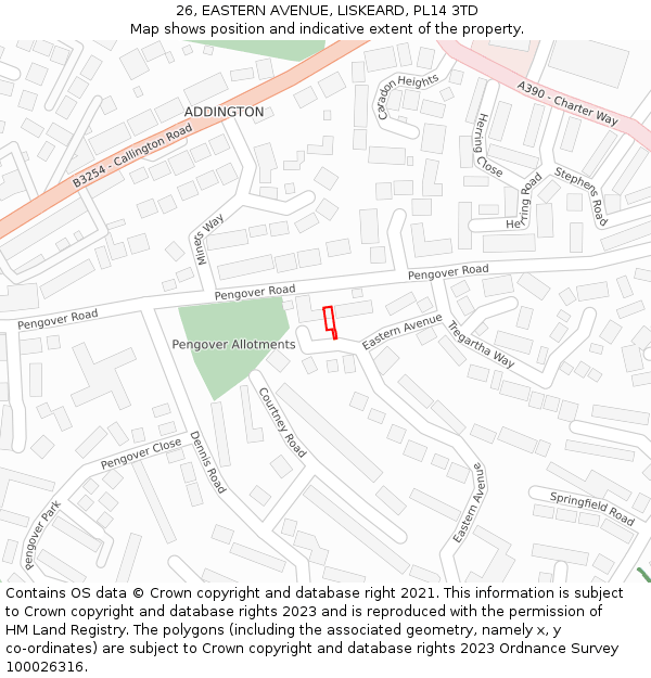 26, EASTERN AVENUE, LISKEARD, PL14 3TD: Location map and indicative extent of plot