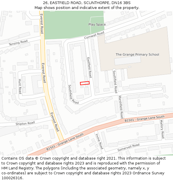 26, EASTFIELD ROAD, SCUNTHORPE, DN16 3BS: Location map and indicative extent of plot