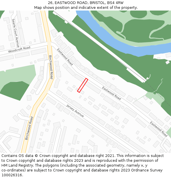 26, EASTWOOD ROAD, BRISTOL, BS4 4RW: Location map and indicative extent of plot