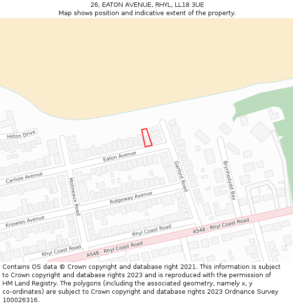 26, EATON AVENUE, RHYL, LL18 3UE: Location map and indicative extent of plot