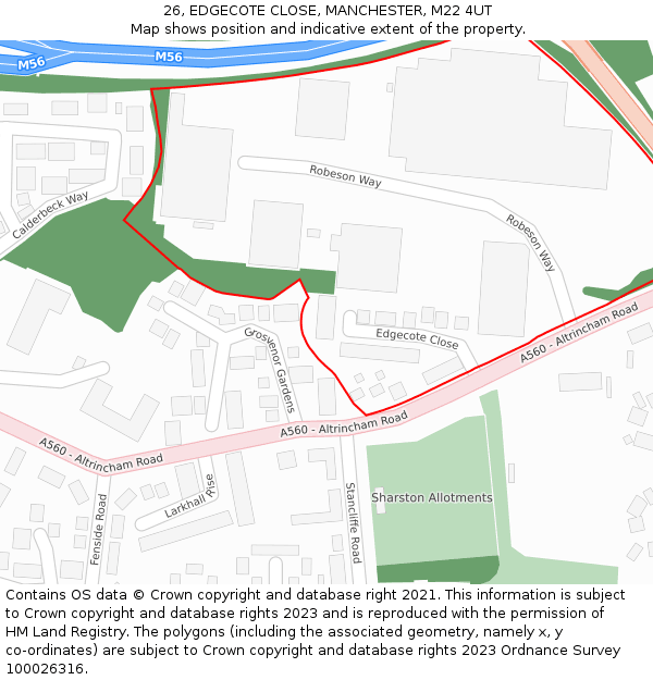 26, EDGECOTE CLOSE, MANCHESTER, M22 4UT: Location map and indicative extent of plot