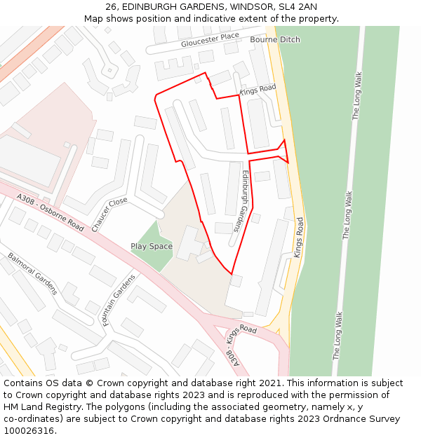 26, EDINBURGH GARDENS, WINDSOR, SL4 2AN: Location map and indicative extent of plot