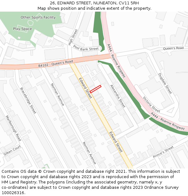 26, EDWARD STREET, NUNEATON, CV11 5RH: Location map and indicative extent of plot