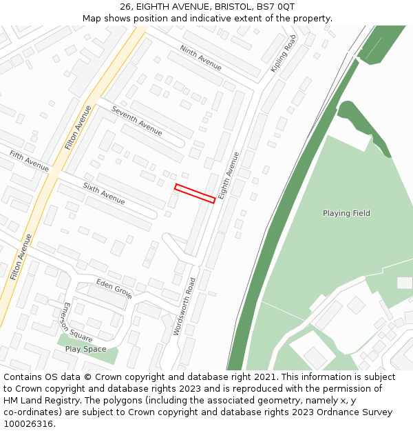 26, EIGHTH AVENUE, BRISTOL, BS7 0QT: Location map and indicative extent of plot