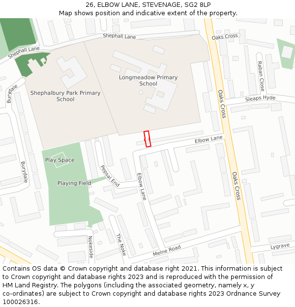 26, ELBOW LANE, STEVENAGE, SG2 8LP: Location map and indicative extent of plot