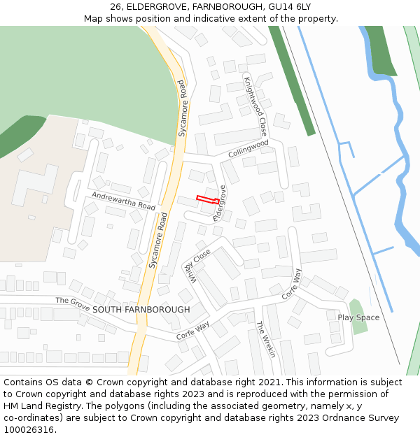 26, ELDERGROVE, FARNBOROUGH, GU14 6LY: Location map and indicative extent of plot