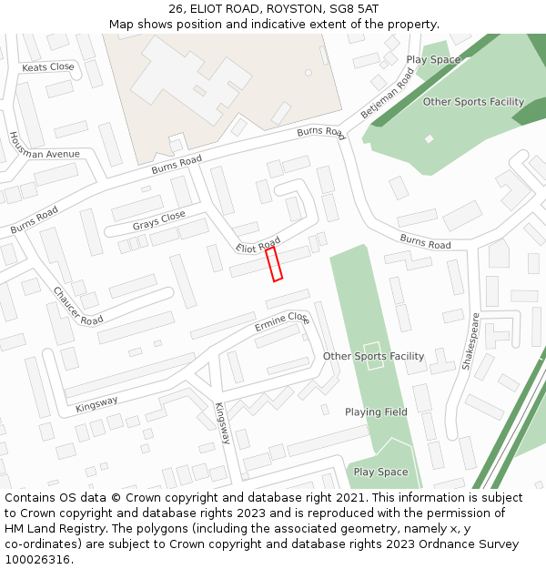 26, ELIOT ROAD, ROYSTON, SG8 5AT: Location map and indicative extent of plot