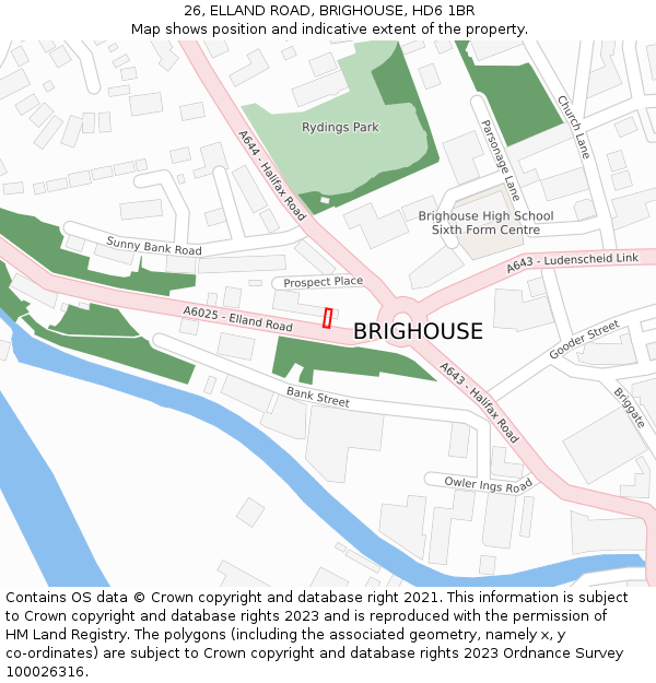 26, ELLAND ROAD, BRIGHOUSE, HD6 1BR: Location map and indicative extent of plot