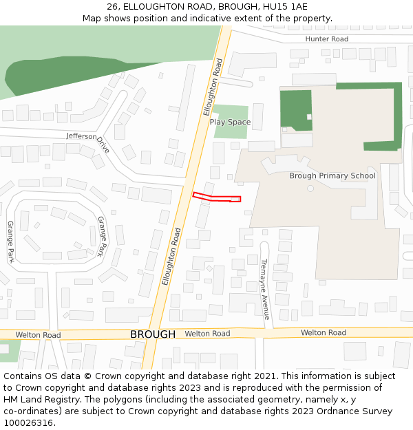 26, ELLOUGHTON ROAD, BROUGH, HU15 1AE: Location map and indicative extent of plot