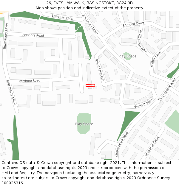 26, EVESHAM WALK, BASINGSTOKE, RG24 9BJ: Location map and indicative extent of plot