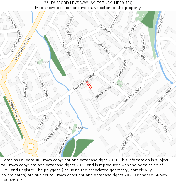 26, FAIRFORD LEYS WAY, AYLESBURY, HP19 7FQ: Location map and indicative extent of plot