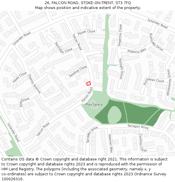 26, FALCON ROAD, STOKE-ON-TRENT, ST3 7FQ: Location map and indicative extent of plot