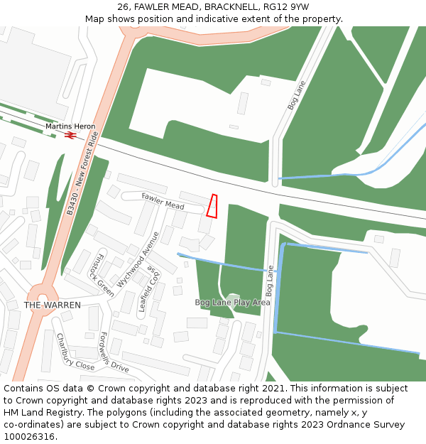 26, FAWLER MEAD, BRACKNELL, RG12 9YW: Location map and indicative extent of plot
