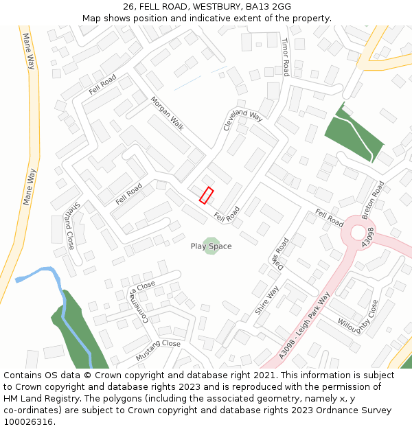 26, FELL ROAD, WESTBURY, BA13 2GG: Location map and indicative extent of plot