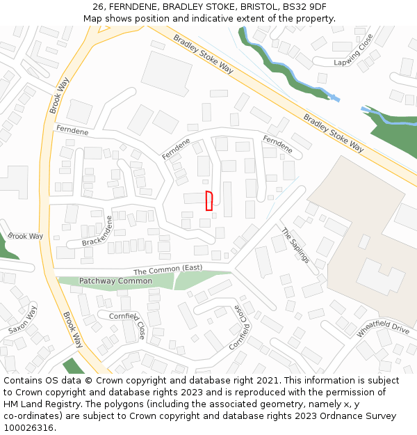 26, FERNDENE, BRADLEY STOKE, BRISTOL, BS32 9DF: Location map and indicative extent of plot