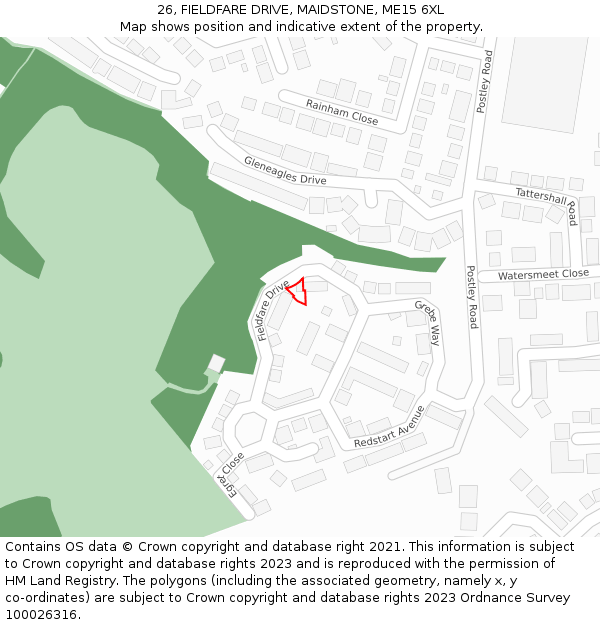 26, FIELDFARE DRIVE, MAIDSTONE, ME15 6XL: Location map and indicative extent of plot