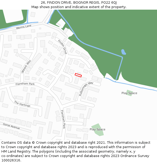 26, FINDON DRIVE, BOGNOR REGIS, PO22 6QJ: Location map and indicative extent of plot