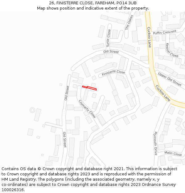 26, FINISTERRE CLOSE, FAREHAM, PO14 3UB: Location map and indicative extent of plot