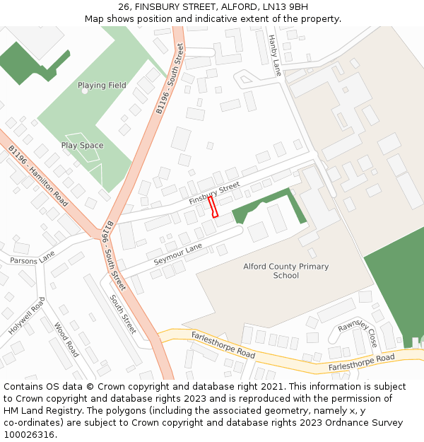 26, FINSBURY STREET, ALFORD, LN13 9BH: Location map and indicative extent of plot