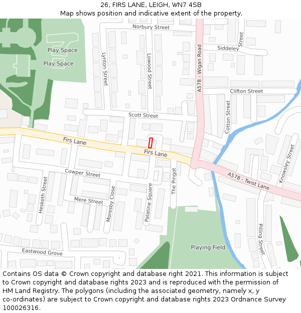 26, FIRS LANE, LEIGH, WN7 4SB: Location map and indicative extent of plot