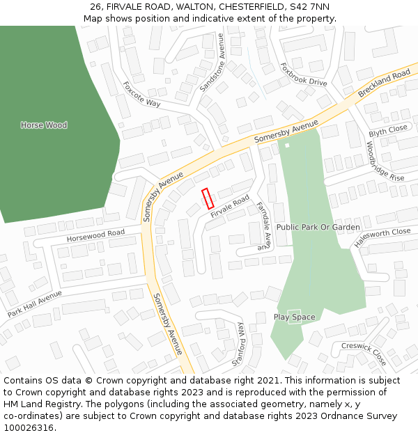 26, FIRVALE ROAD, WALTON, CHESTERFIELD, S42 7NN: Location map and indicative extent of plot