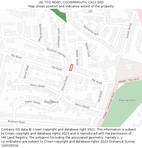 26, FITZ ROAD, COCKERMOUTH, CA13 0AD: Location map and indicative extent of plot