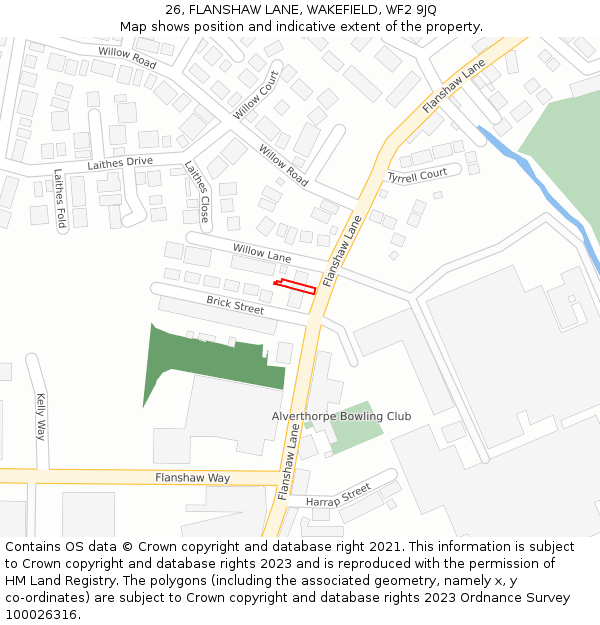 26, FLANSHAW LANE, WAKEFIELD, WF2 9JQ: Location map and indicative extent of plot