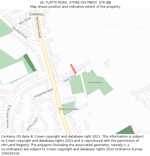 26, FLATTS ROAD, STOKE-ON-TRENT, ST6 8JB: Location map and indicative extent of plot