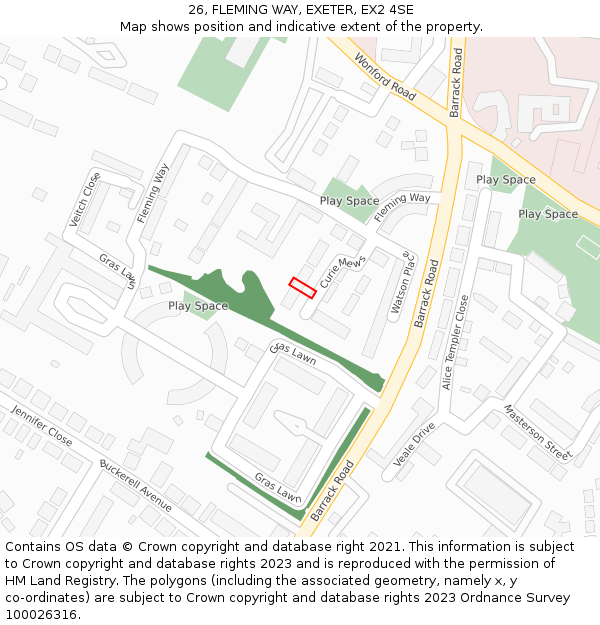 26, FLEMING WAY, EXETER, EX2 4SE: Location map and indicative extent of plot