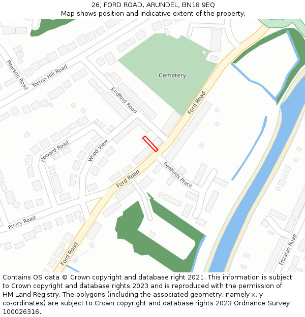 26, FORD ROAD, ARUNDEL, BN18 9EQ: Location map and indicative extent of plot