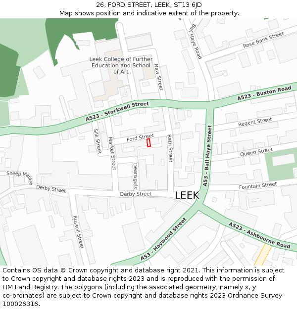 26, FORD STREET, LEEK, ST13 6JD: Location map and indicative extent of plot