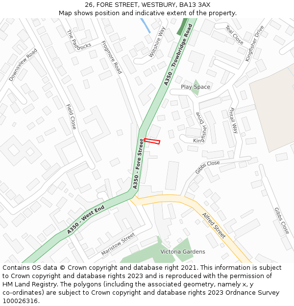 26, FORE STREET, WESTBURY, BA13 3AX: Location map and indicative extent of plot