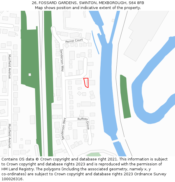26, FOSSARD GARDENS, SWINTON, MEXBOROUGH, S64 8FB: Location map and indicative extent of plot