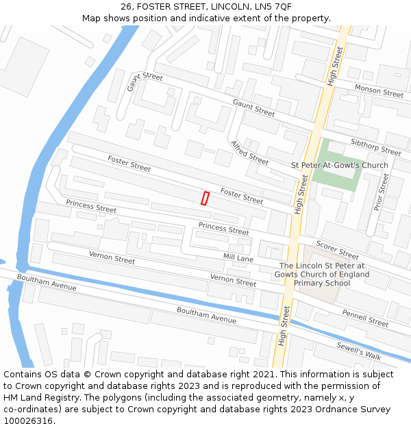 26, FOSTER STREET, LINCOLN, LN5 7QF: Location map and indicative extent of plot
