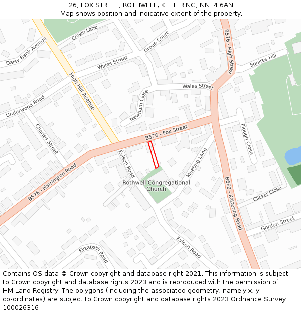 26, FOX STREET, ROTHWELL, KETTERING, NN14 6AN: Location map and indicative extent of plot