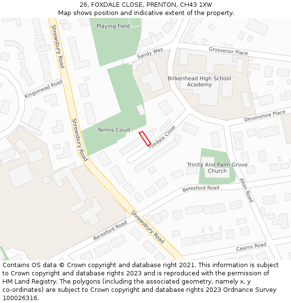 26, FOXDALE CLOSE, PRENTON, CH43 1XW: Location map and indicative extent of plot