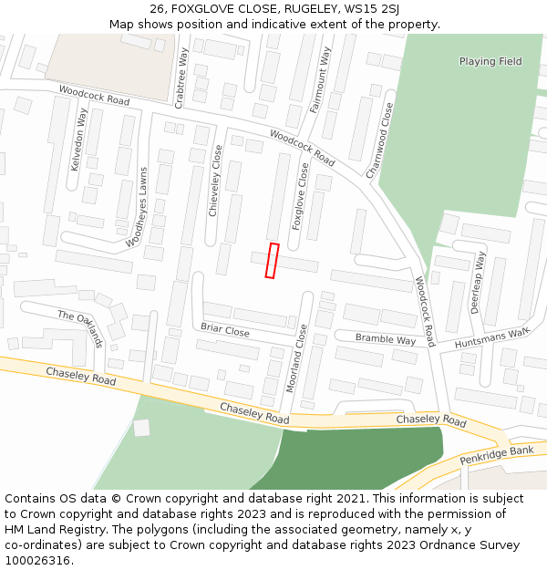 26, FOXGLOVE CLOSE, RUGELEY, WS15 2SJ: Location map and indicative extent of plot