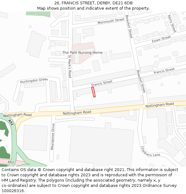 26, FRANCIS STREET, DERBY, DE21 6DB: Location map and indicative extent of plot