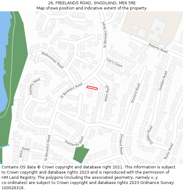 26, FREELANDS ROAD, SNODLAND, ME6 5RE: Location map and indicative extent of plot
