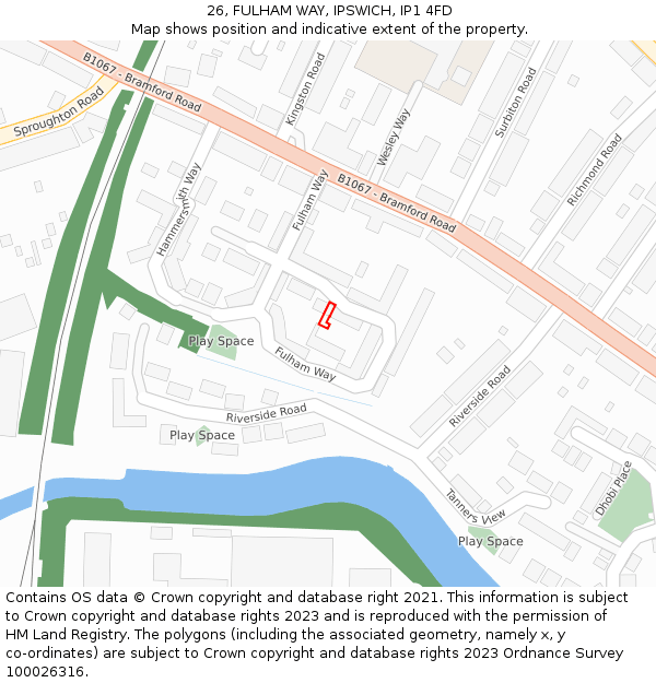 26, FULHAM WAY, IPSWICH, IP1 4FD: Location map and indicative extent of plot