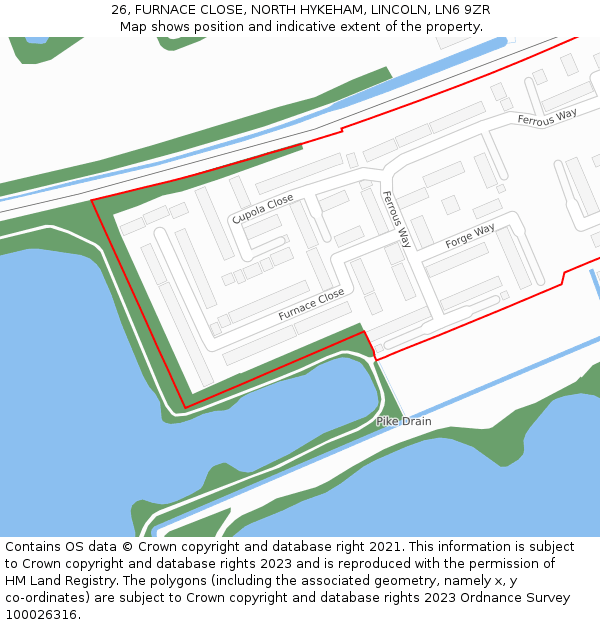 26, FURNACE CLOSE, NORTH HYKEHAM, LINCOLN, LN6 9ZR: Location map and indicative extent of plot