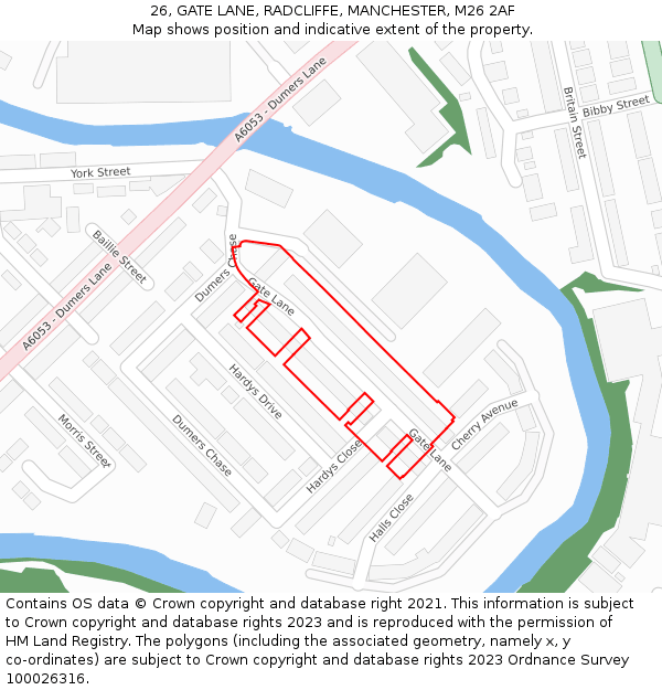 26, GATE LANE, RADCLIFFE, MANCHESTER, M26 2AF: Location map and indicative extent of plot