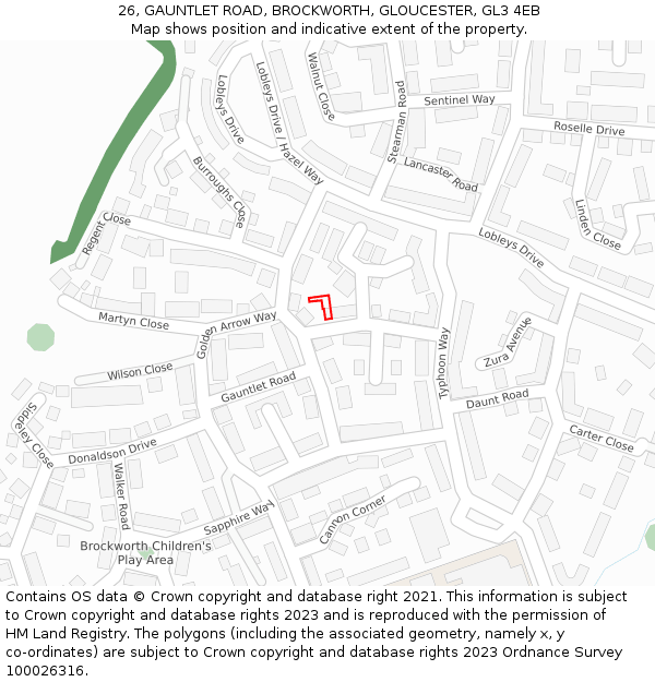 26, GAUNTLET ROAD, BROCKWORTH, GLOUCESTER, GL3 4EB: Location map and indicative extent of plot