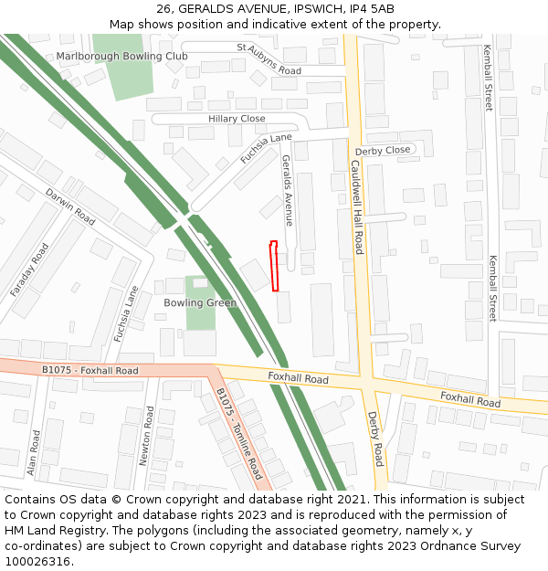 26, GERALDS AVENUE, IPSWICH, IP4 5AB: Location map and indicative extent of plot