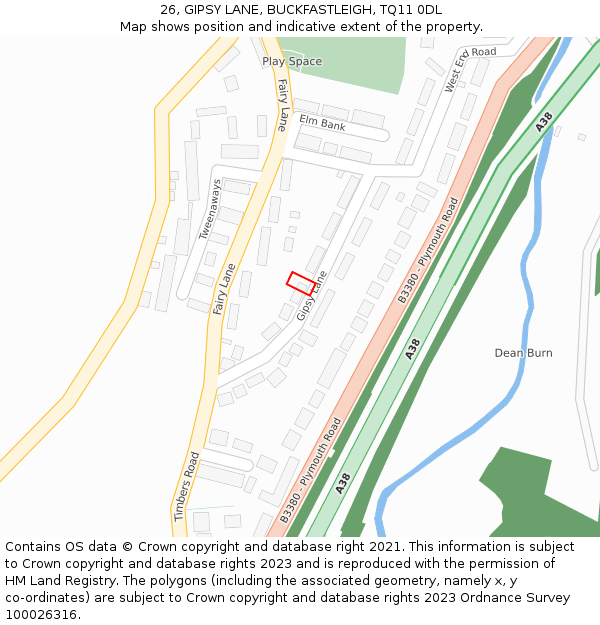 26, GIPSY LANE, BUCKFASTLEIGH, TQ11 0DL: Location map and indicative extent of plot